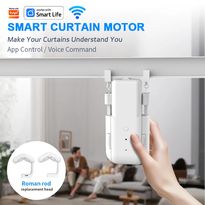 WiFi automatic curtain opener and closer, remote-controlled robotic smart curtain motor, timer, voice control, suitable for trac