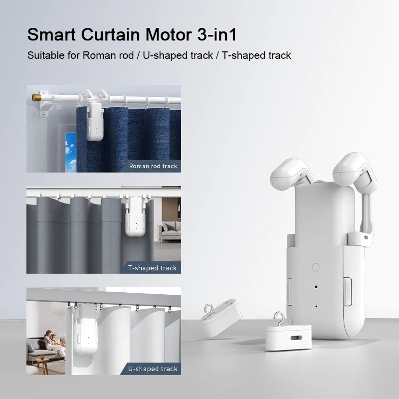 WiFi automatic curtain opener and closer, remote-controlled robotic smart curtain motor, timer, voice control, suitable for trac