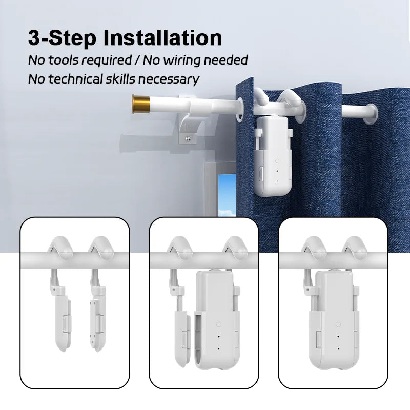 WiFi automatic curtain opener and closer, remote-controlled robotic smart curtain motor, timer, voice control, suitable for trac